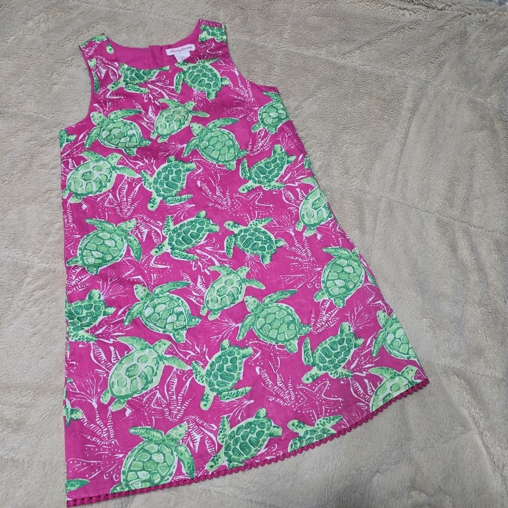 Tommy Bahama turtle shift dress with pockets girls pink & green, kids 10 - Picture 10 of 11